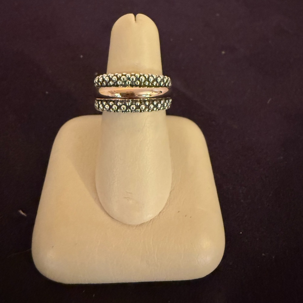 LAGOS Two-Tone Beaded Stackable Ring — Silver & Rose Gold